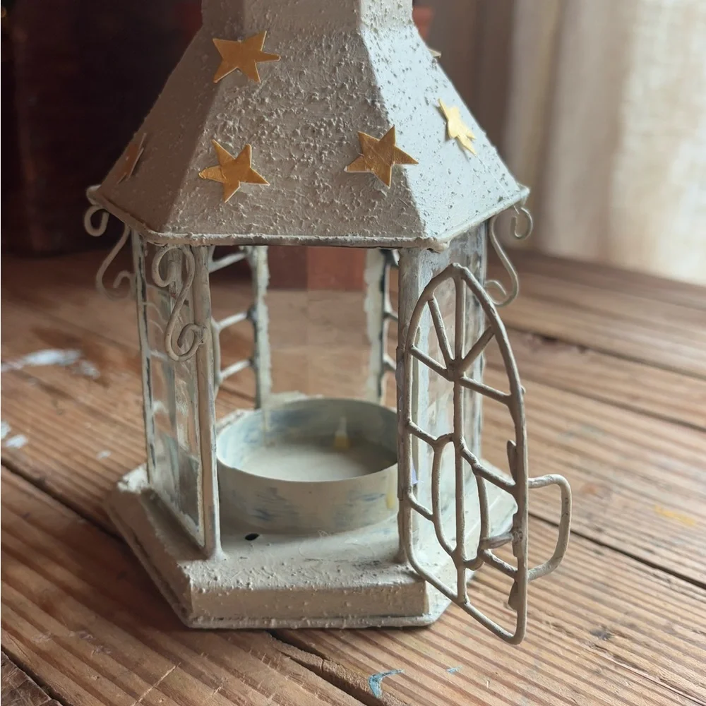 Handcrafted Cream Tea Light Lantern with Star Accents